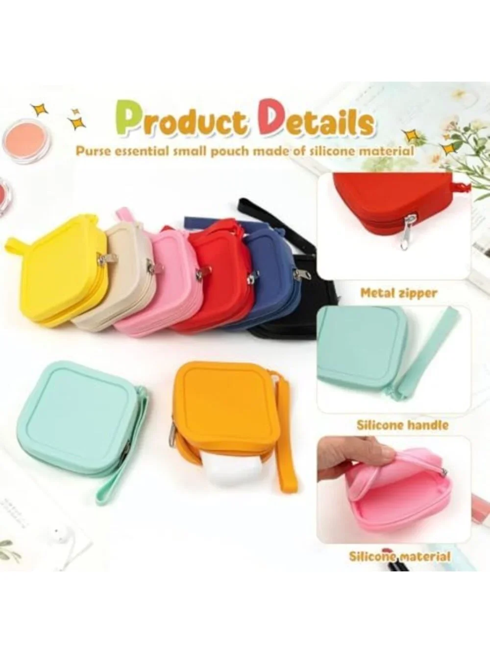 Colorful 8PCS Silicone Coin Purse Set - Waterproof Zipper Pouches for Travel
